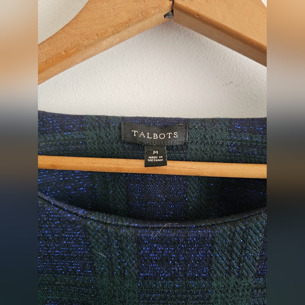 NWOT Talbots Preppy Old Money Plaid Long Sleeve Top with Zipper Pockets - Picture 2 of 9